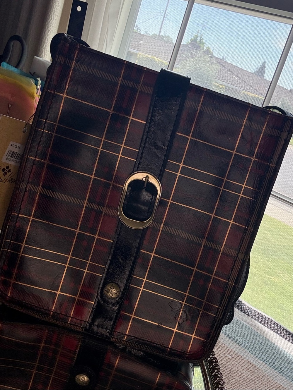 Patricia Nash Gold Foil Tartan Venezia Leather Flap Crossbody Bag NWT $129